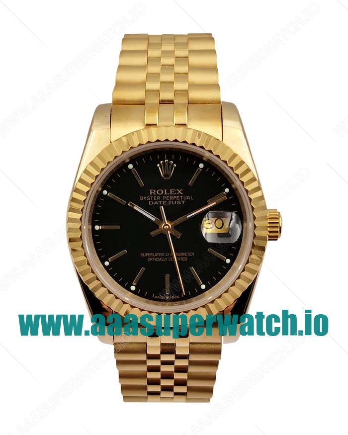 Replica Rolex Datejust 116238 36MM Yellow Gold Black Dial Swiss ETA 2836